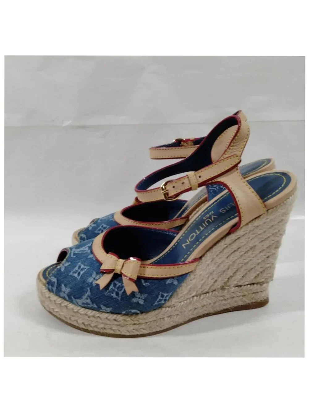 Authentic Louis Vuitton Monogram Denim Espadrille Wedge Sandals
